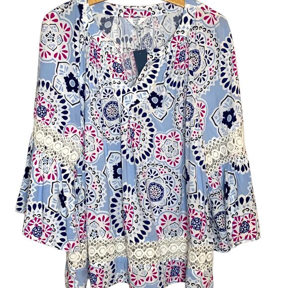 🛍️ Crown & Ivy Top Women's Size Petite X-Large Spring Blossom Lace 3/4 Sleeve - Picture 1 of 6